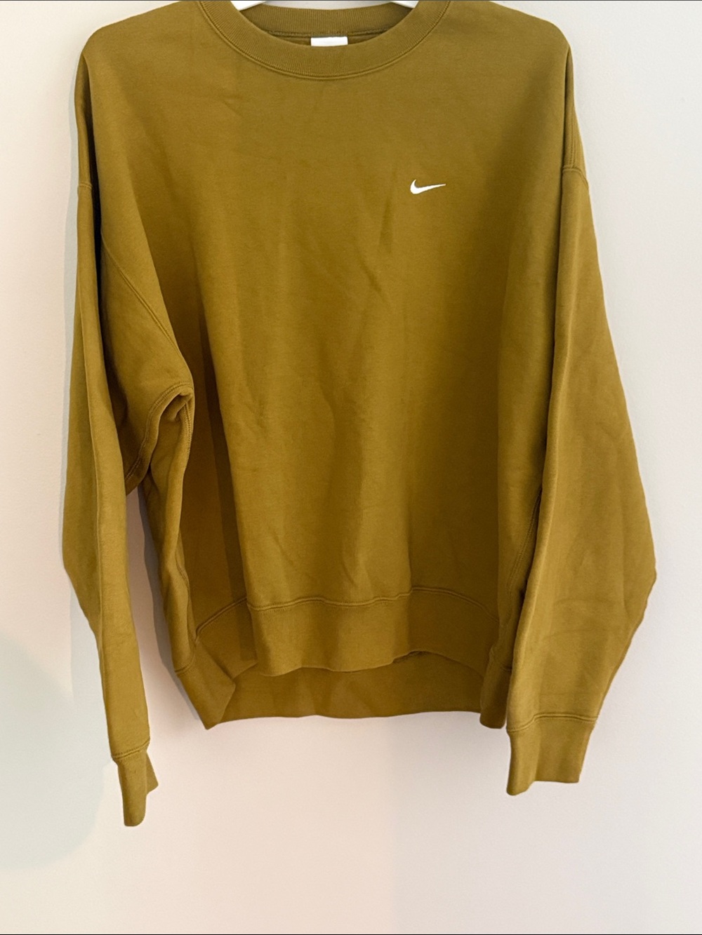 Nike Women's Olive Crewneck Sweatshirt with White Swoosh
